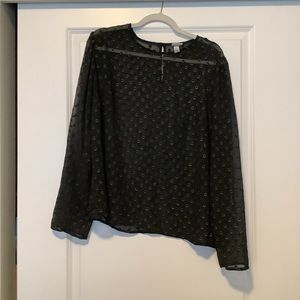 A New Day Black Sheer Long Sleeve Blouse with Gold Dot Detail (size XL)